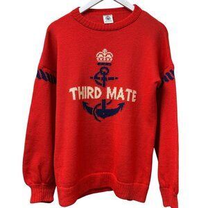 Vintage Blades Wool Sweater Medium Third Mate Anchor Graphic Red Nautical Sailor